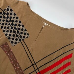 Koos Van Den Akker Top Womens 10 Brown Vintage‎ 80s Patchwork Faux Suede Blouse